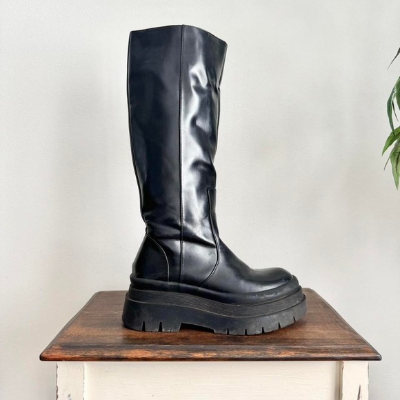 Zara Knee High Black Boot Faux Leather Vegan Size 36 / US 6 - Picture 1 of 5